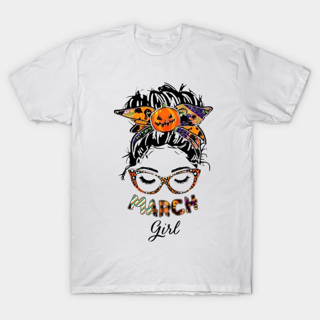 March Girl Halloween Face Wink Eyes Pumpkin T-Shirt by tasmarashad